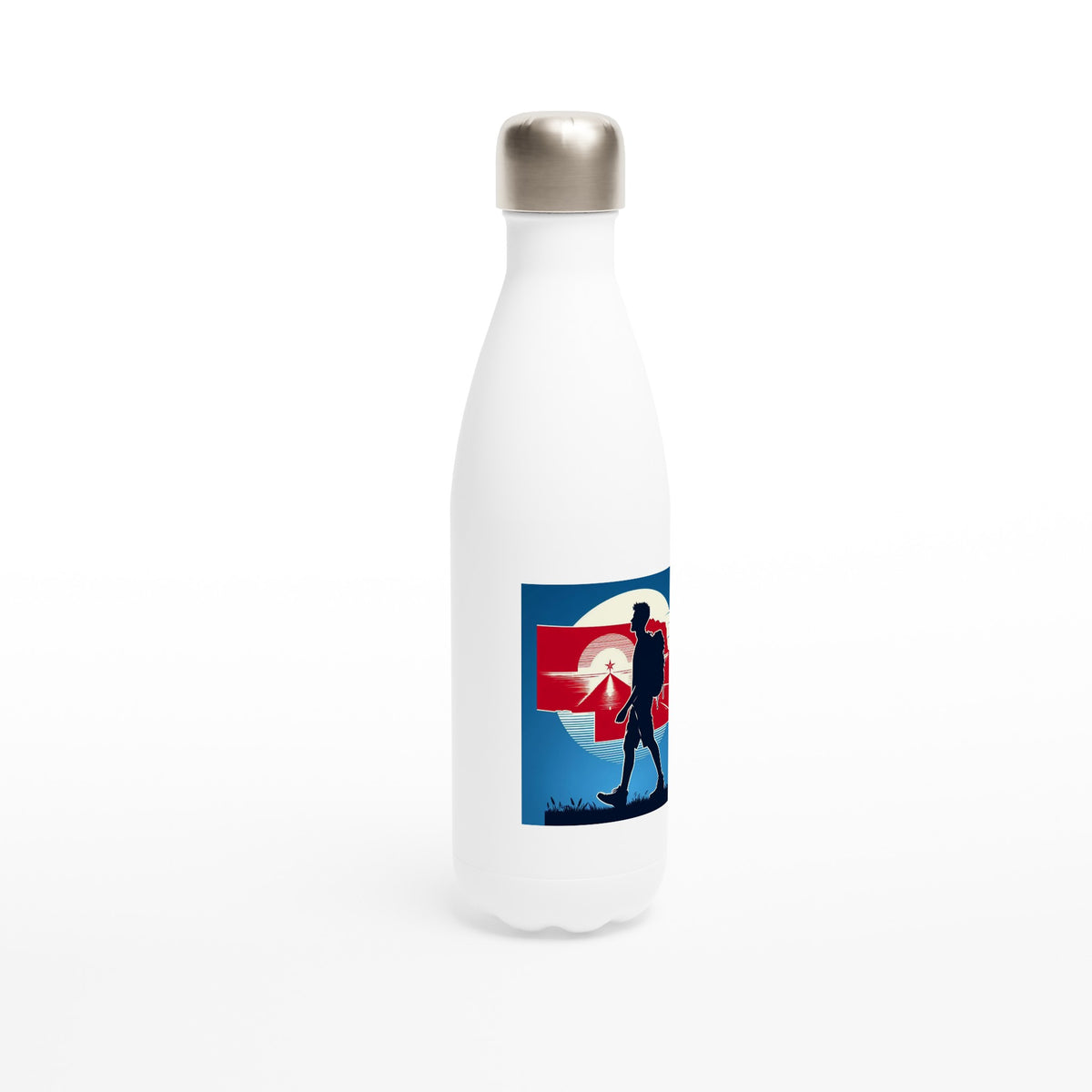 Nebraska Walking White 17oz Stainless Steel Water Bottle
